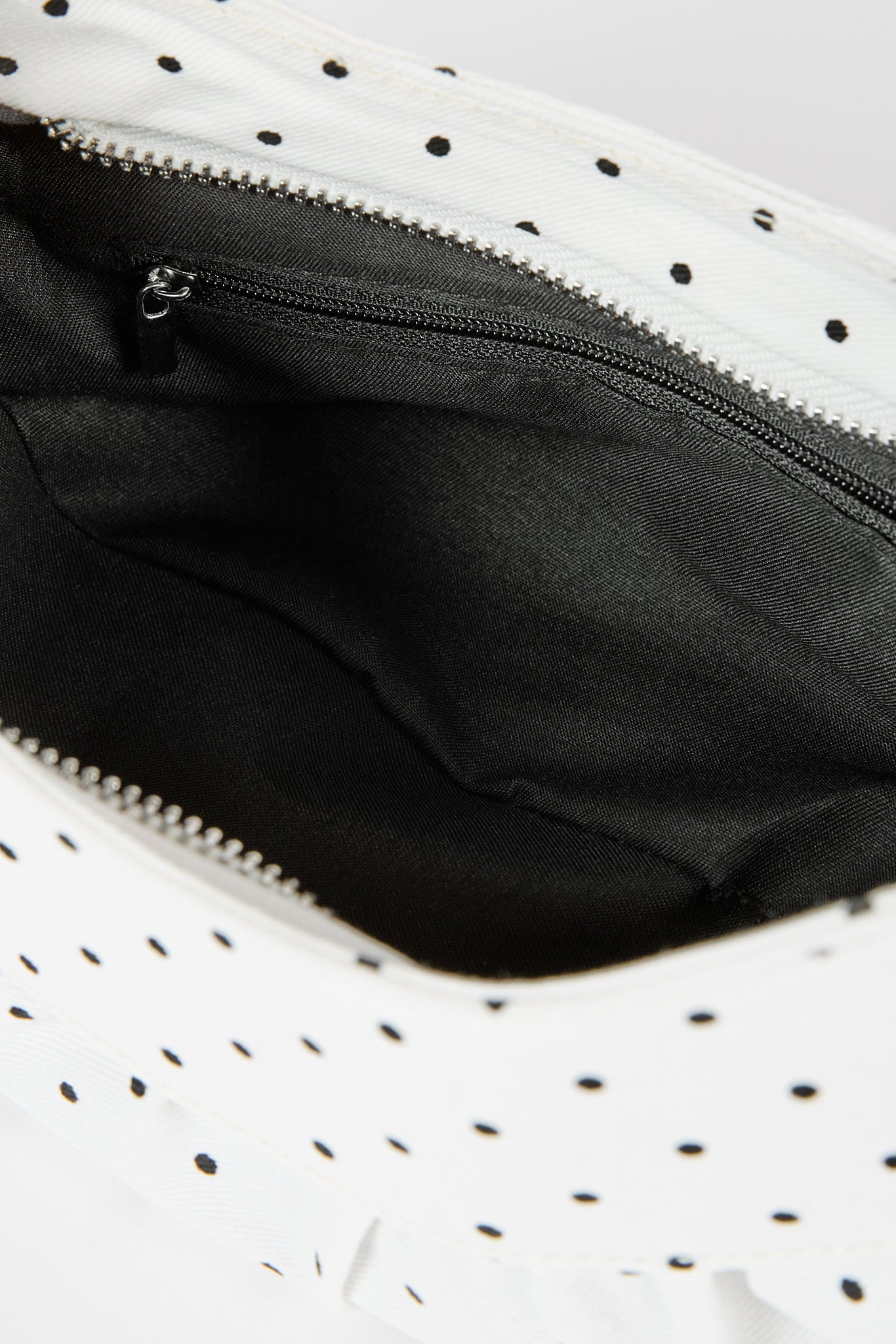 White tiny polka dot ruched curve shoulder bag