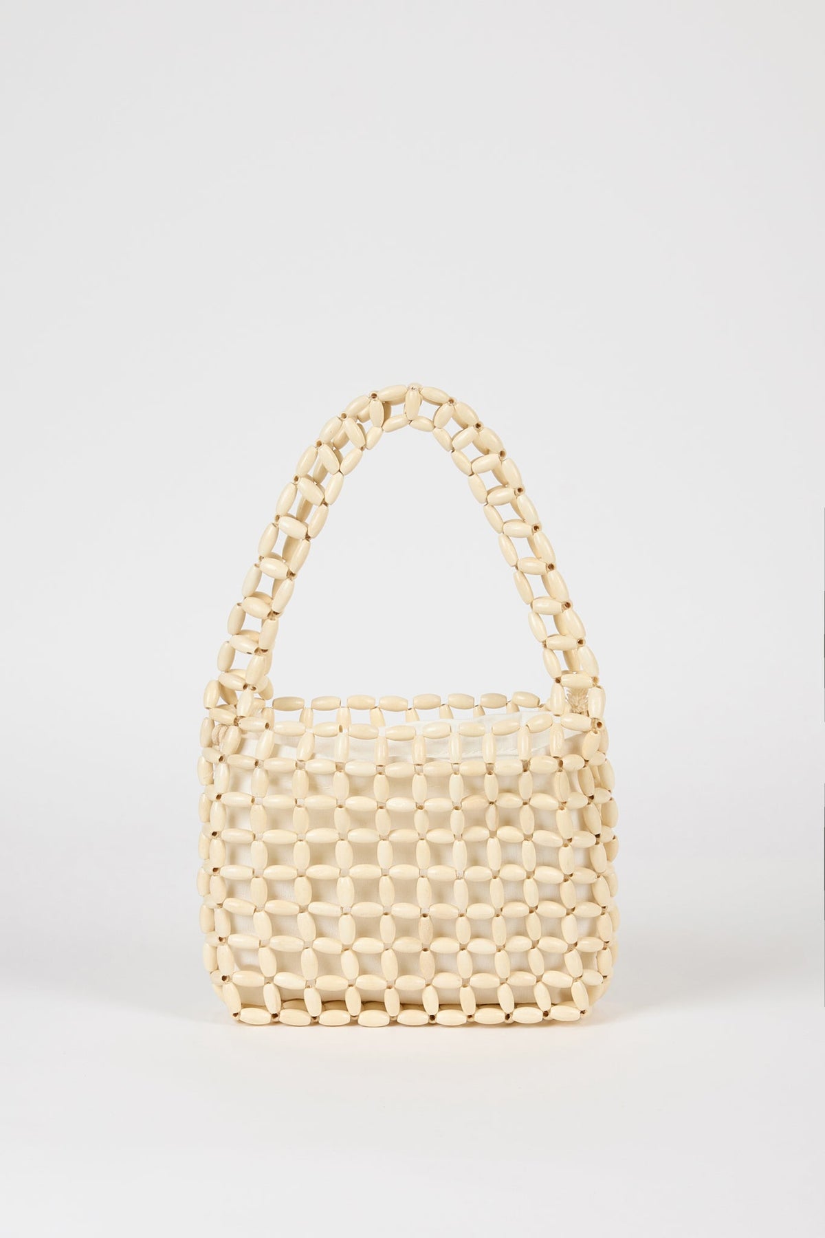 White wooden beaded mini shoulder bag