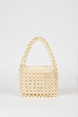 White wooden beaded mini shoulder bag