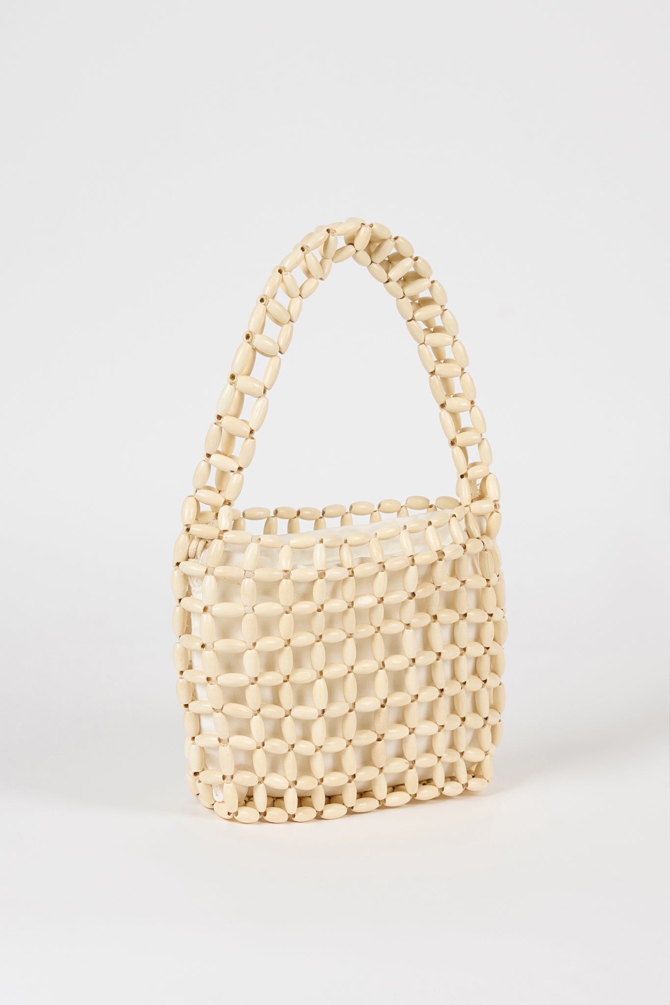 White wooden beaded mini shoulder bag