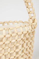 White wooden beaded mini shoulder bag