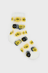 White yellow smiley face sheer socks
