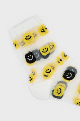 White yellow smiley face sheer socks
