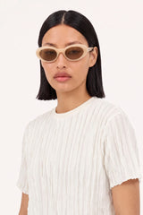 White floaty sheer strips short sleeve top