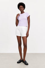 White on white textured stripe shorts