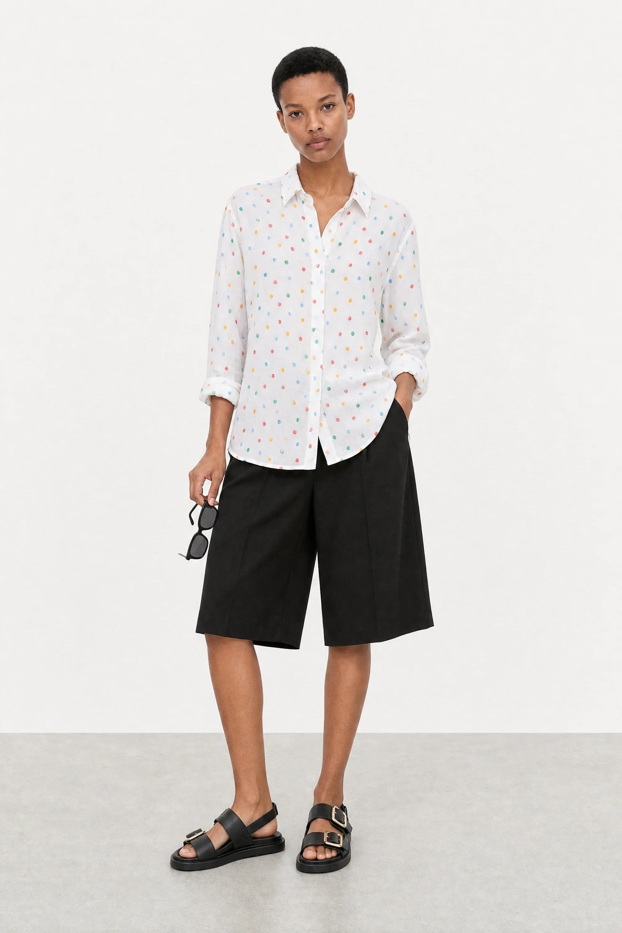 White rainbow polka dot cotton shirt