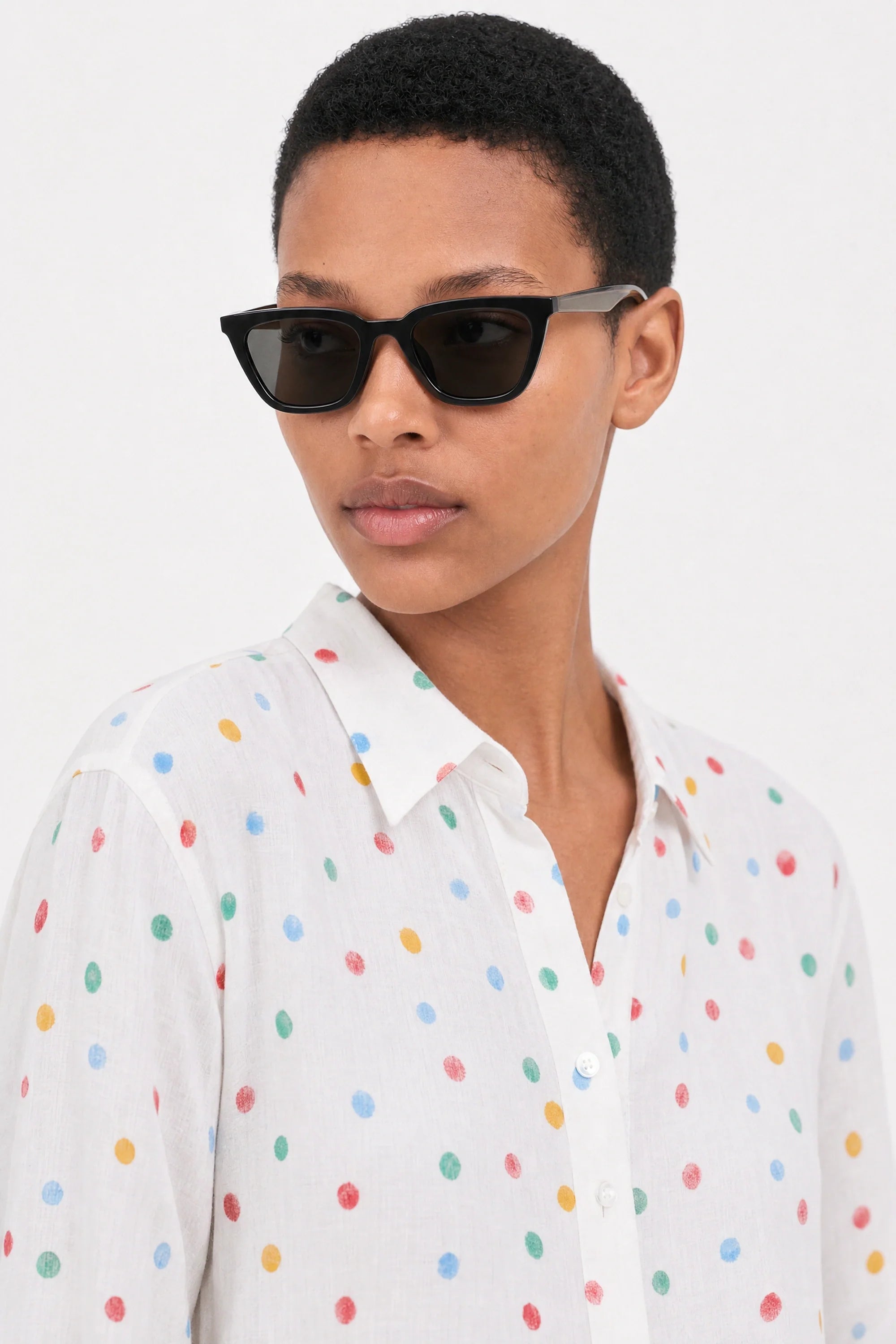 White rainbow polka dot cotton shirt
