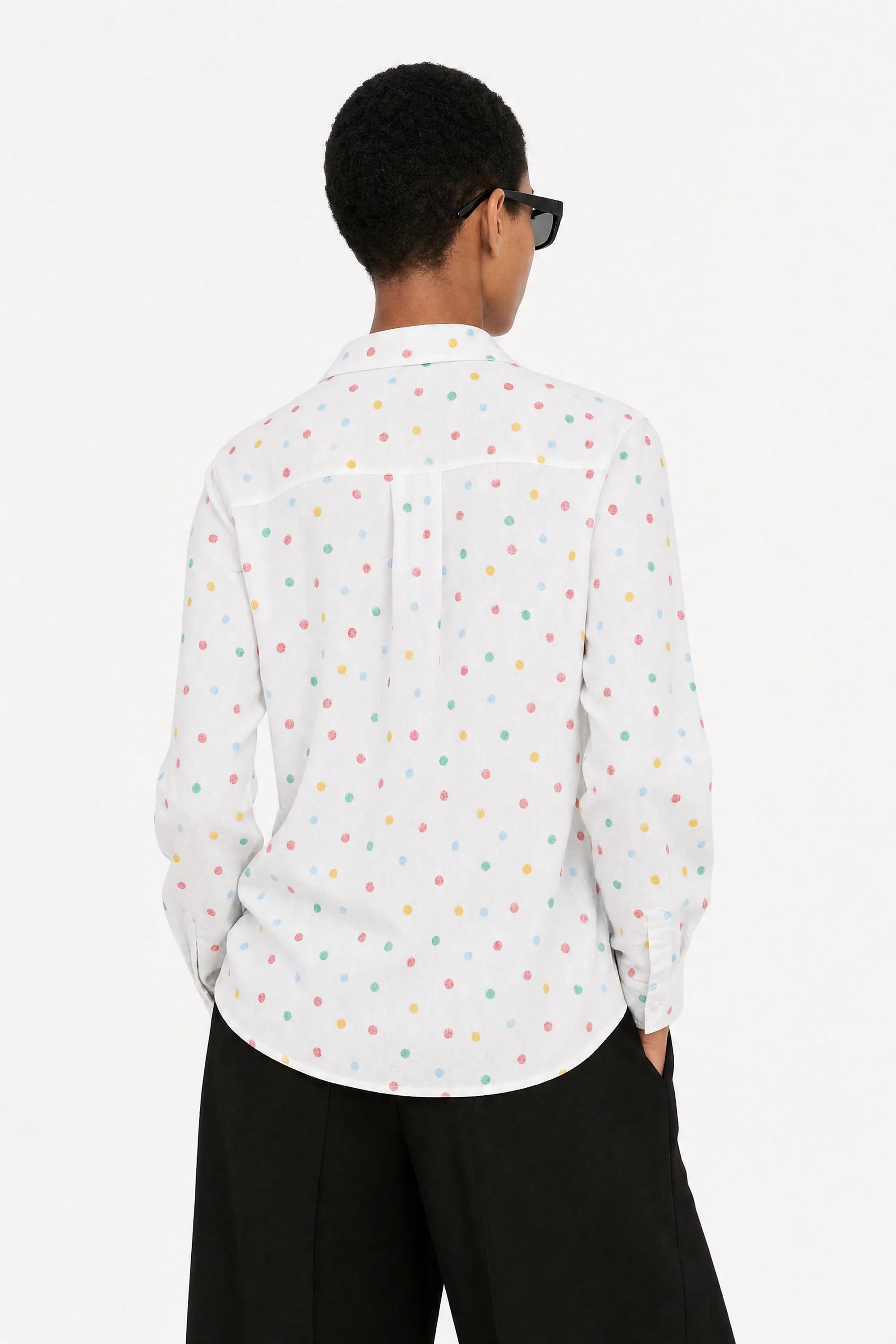 White rainbow polka dot cotton shirt