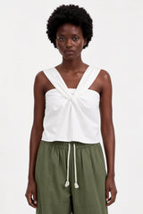 White silky cross strap tank