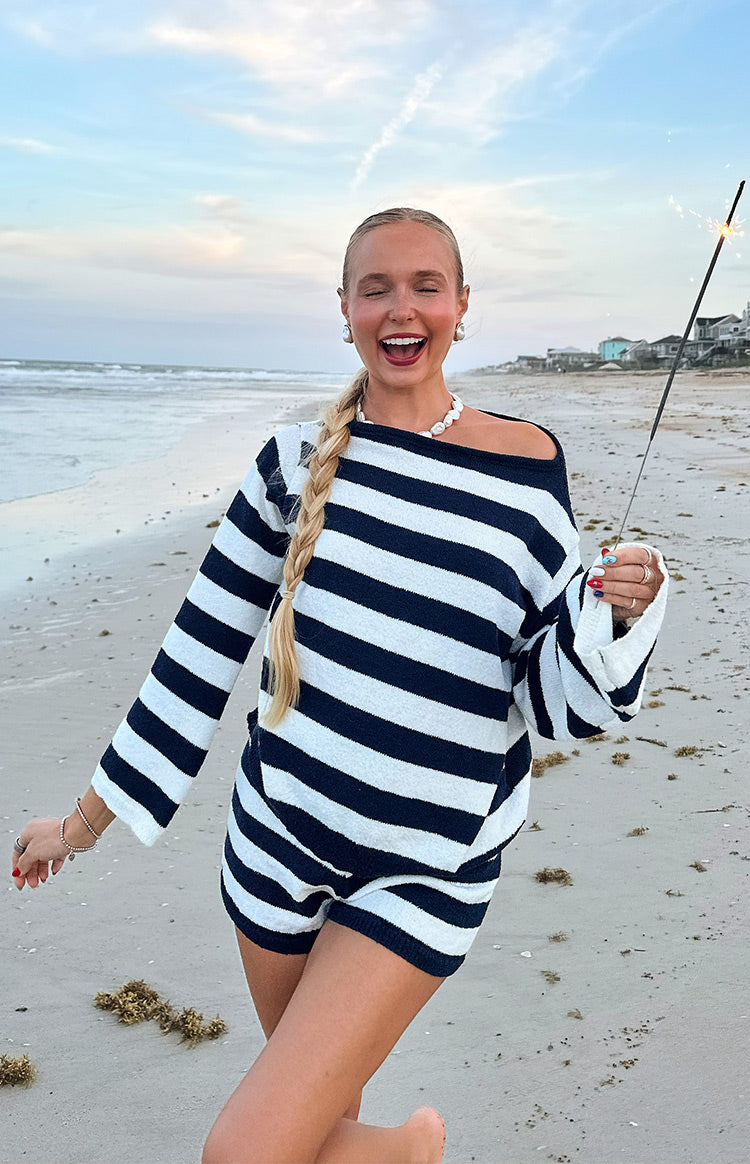 Willa Navy Stripe Knit Shorts
