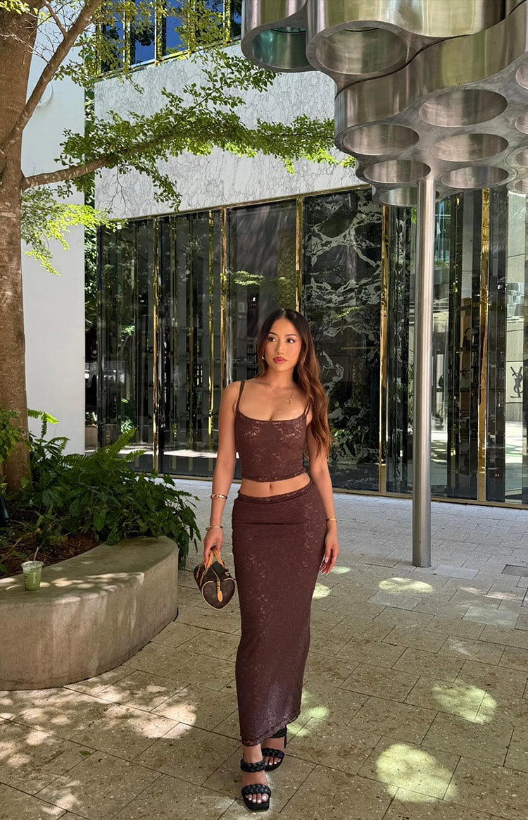 Willow Brown Lace Midi Skirt