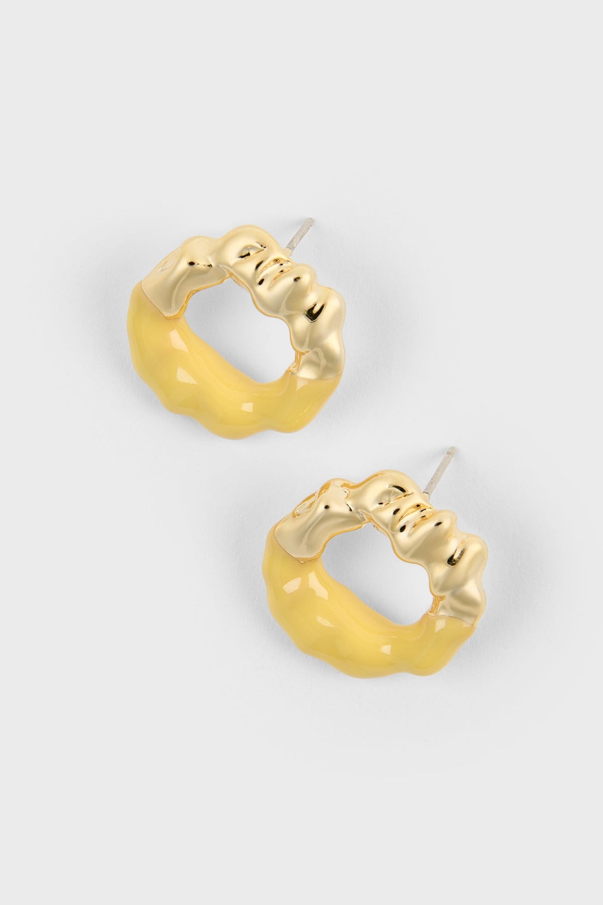 Yellow enamel dipped gold organic circle earrings