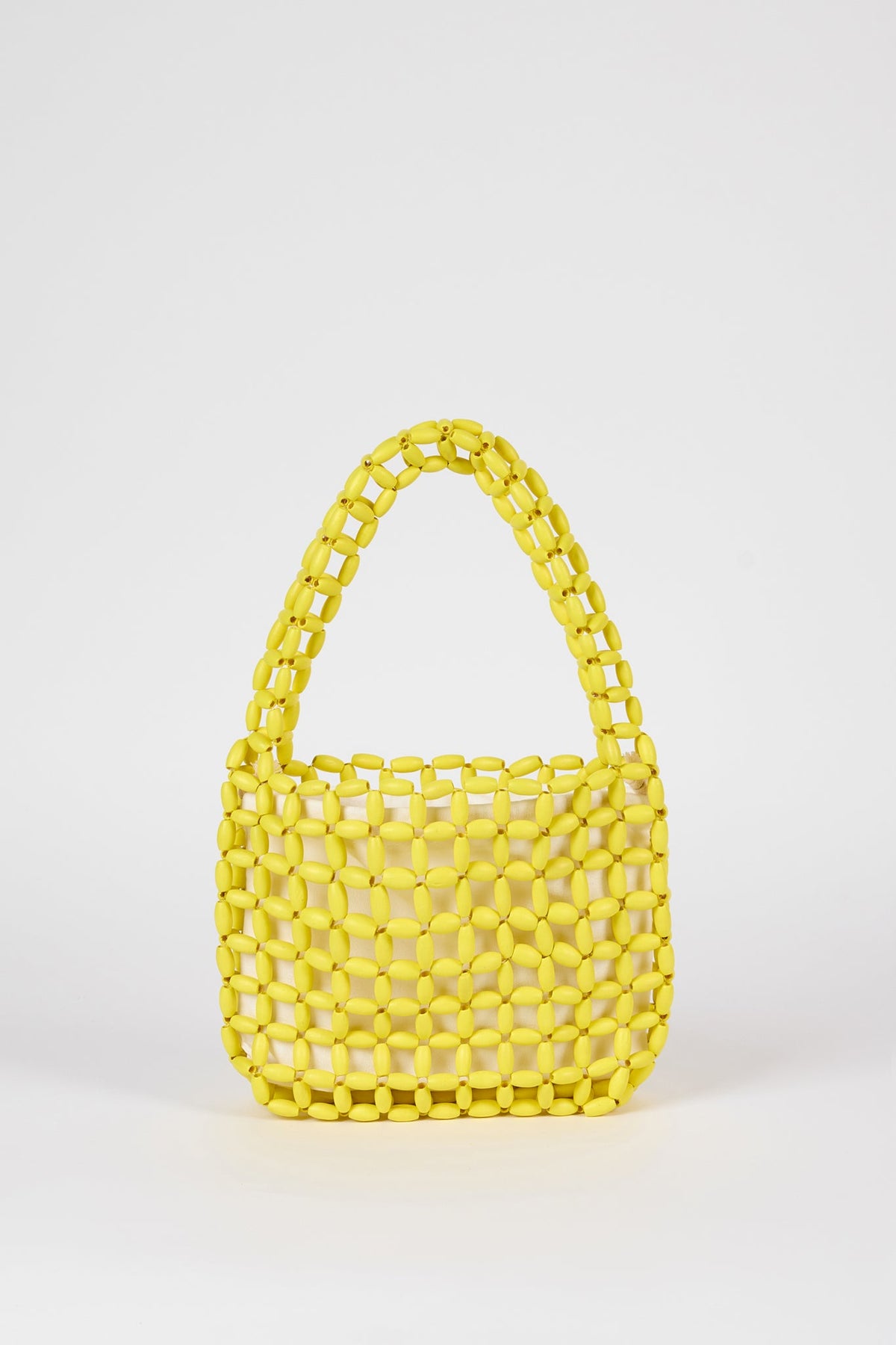 Yellow wooden beaded mini shoulder bag