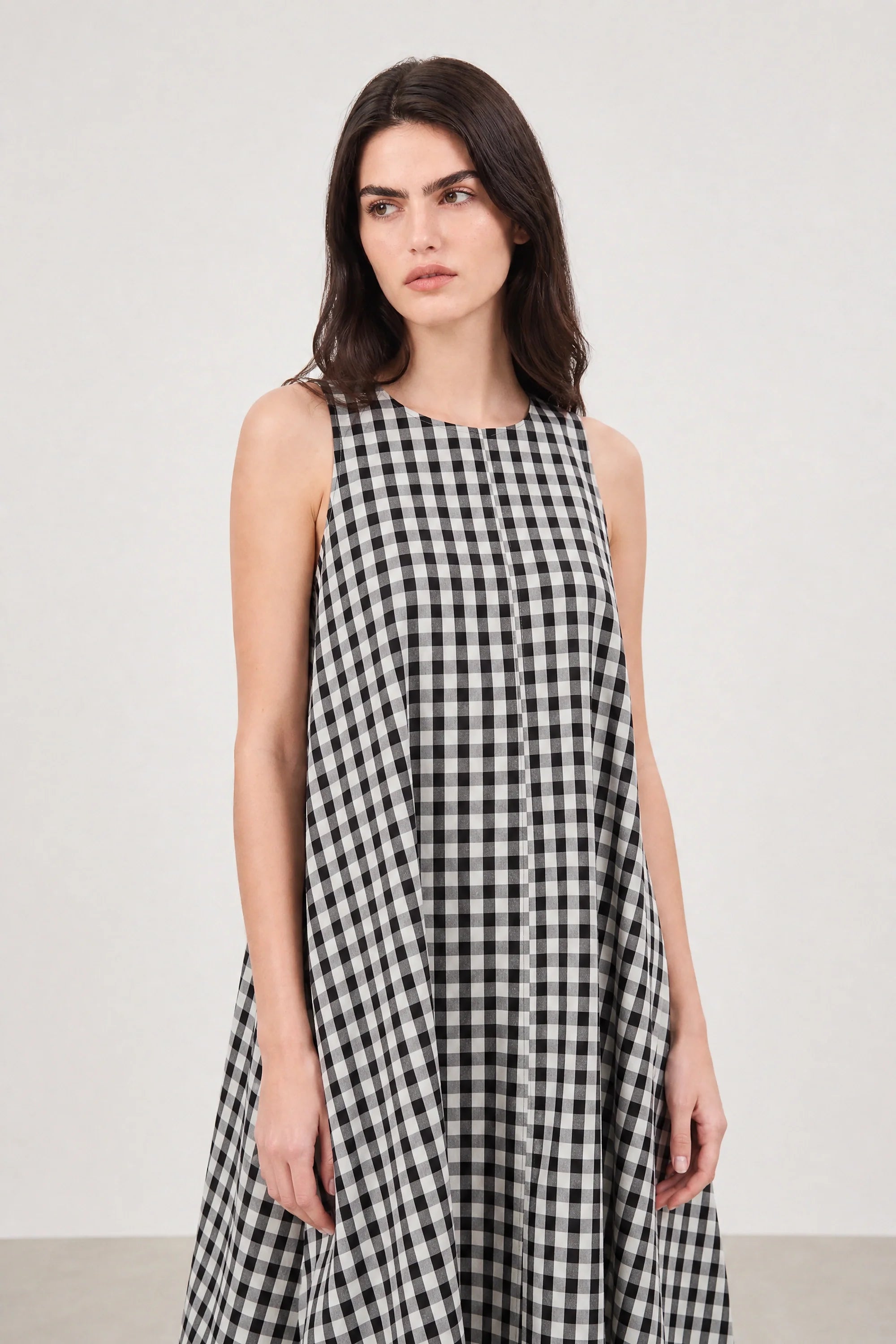 Black large gingham checked side pocket dress