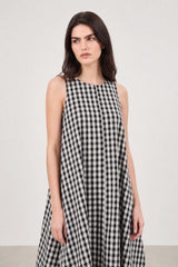 Black large gingham checked side pocket dress