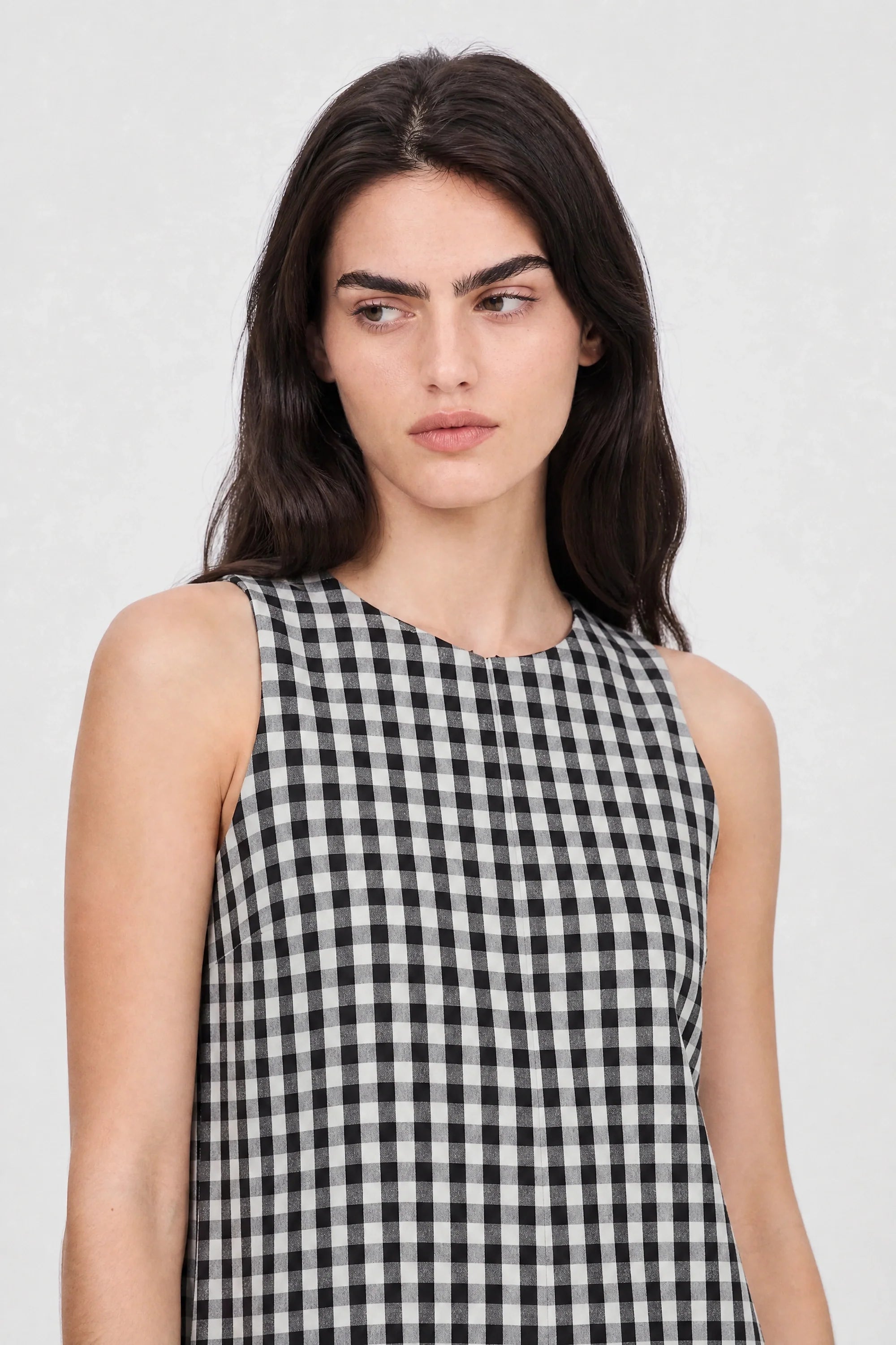 Black large gingham checked side pocket dress