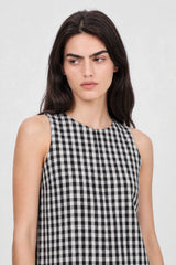 Black large gingham checked side pocket dress