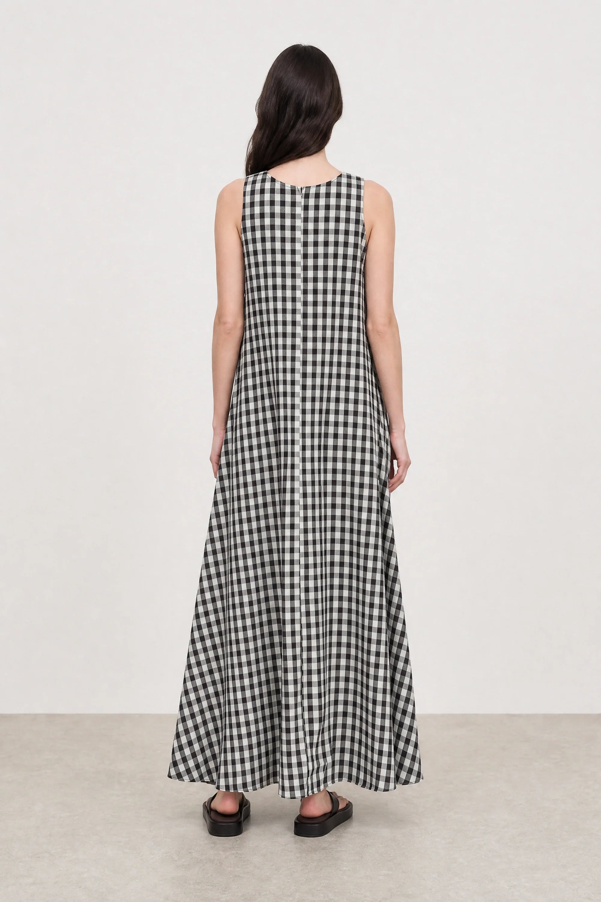 Black large gingham checked side pocket dress