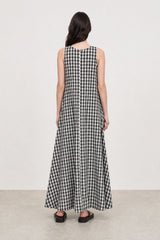 Black large gingham checked side pocket dress