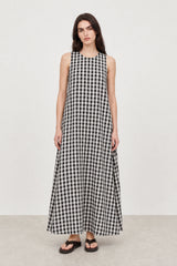 Black large gingham checked side pocket dress