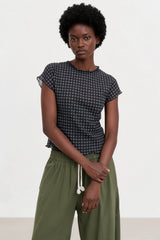Black multicolour box check semi sheer high neck tee