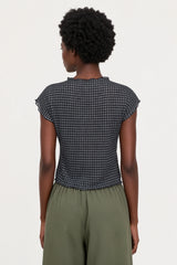 Black multicolour box check semi sheer high neck tee