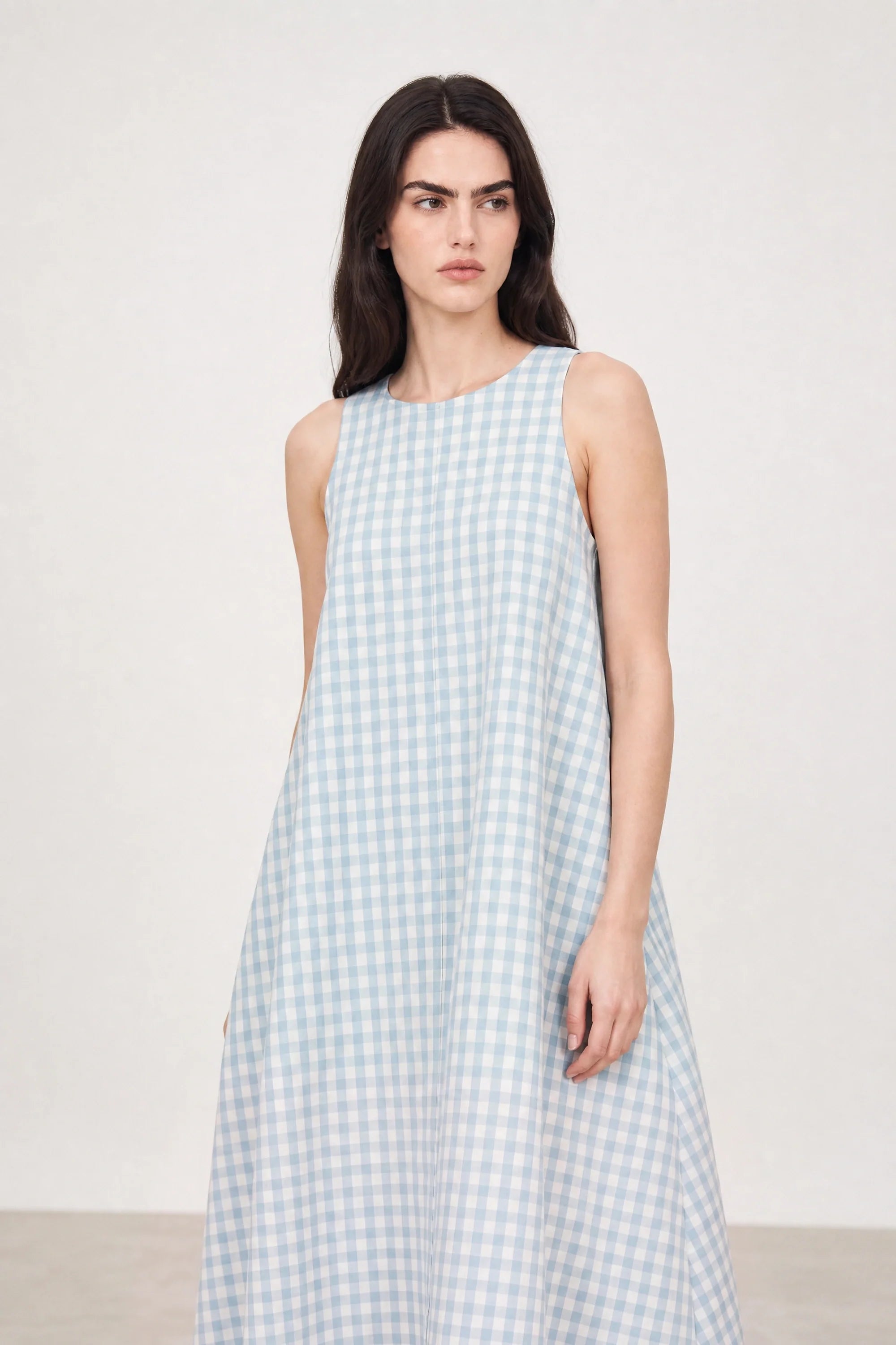Blue large gingham checked side pocket dress