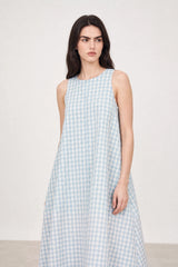 Blue large gingham checked side pocket dress