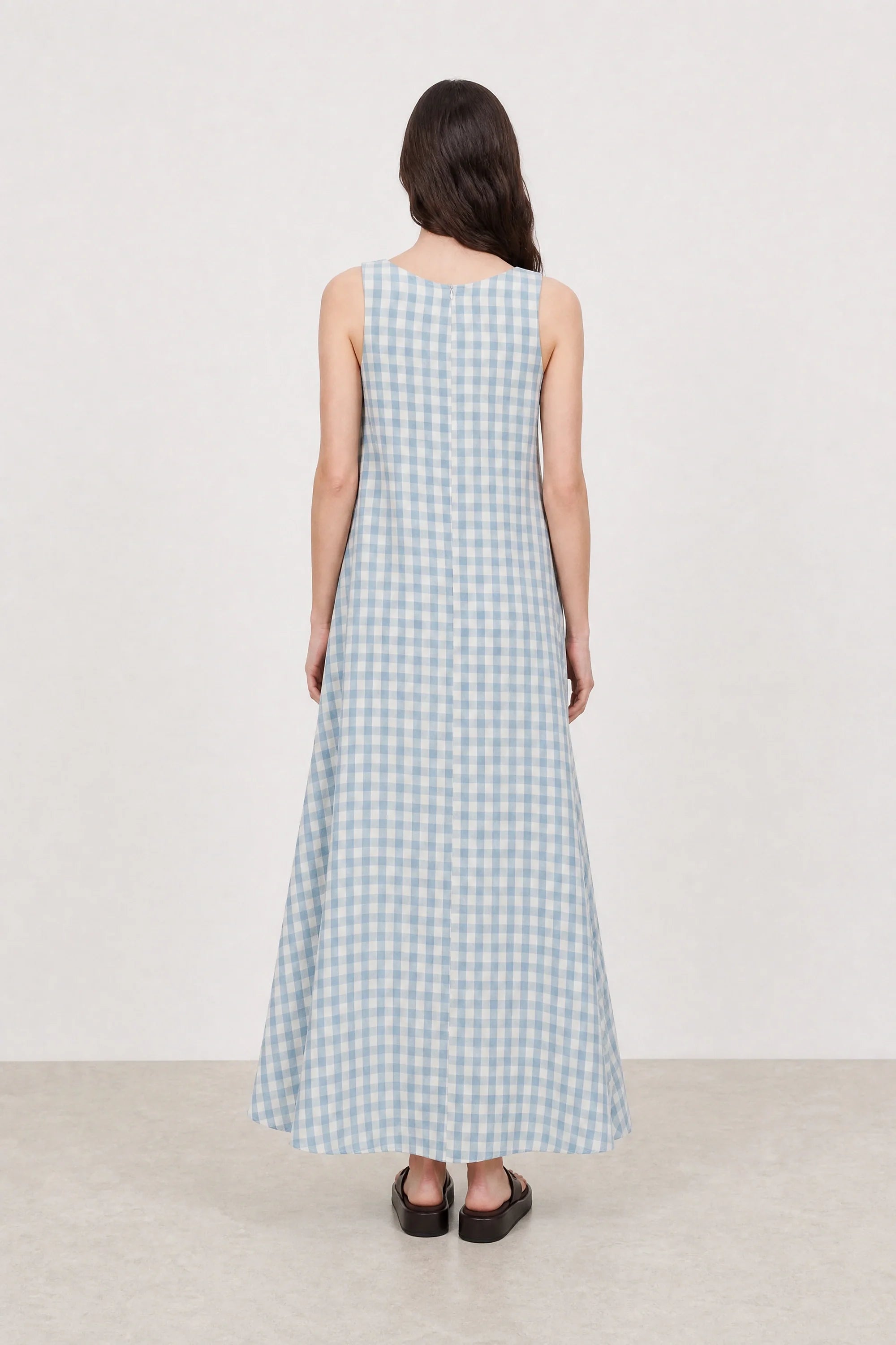 Blue large gingham checked side pocket dress