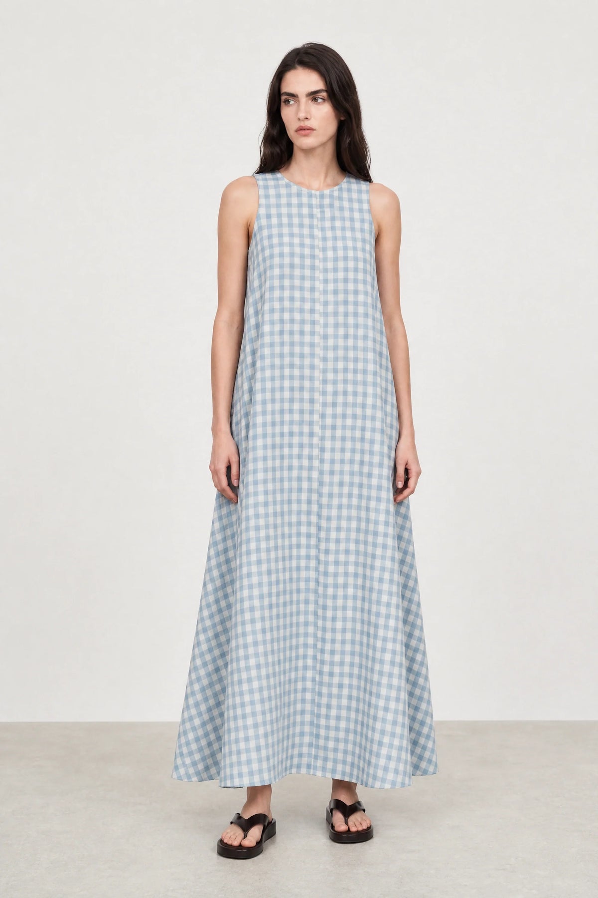 Blue large gingham checked side pocket dress