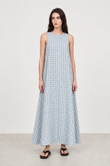 Blue large gingham checked side pocket dress
