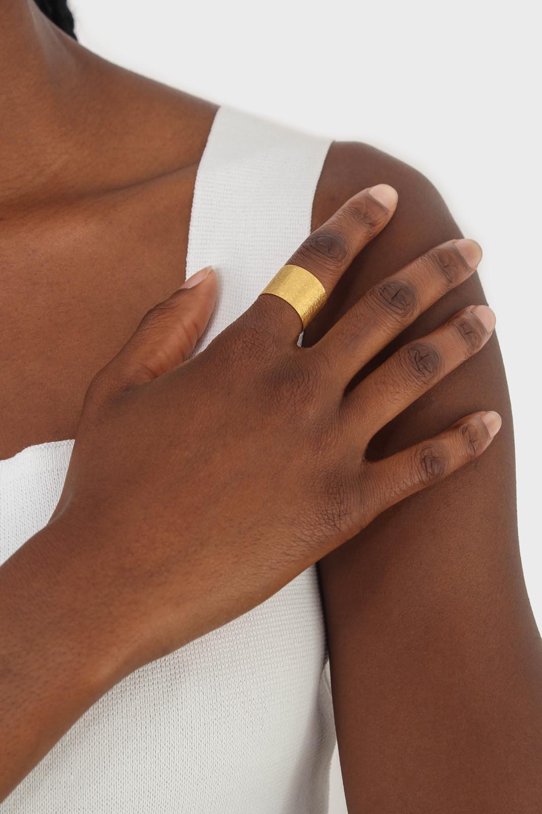 Brushed gold cuff ring