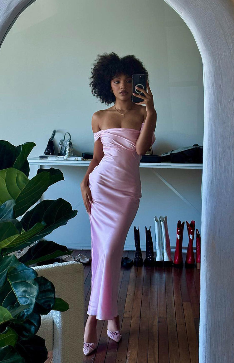 Ella Light Pink Off Shoulder Maxi Dress