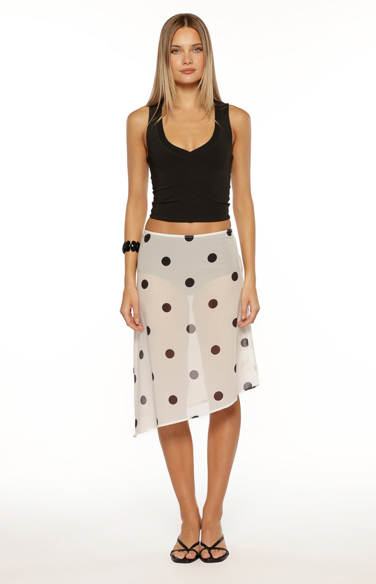 Jordan White Polka Dot Sheer Midi Skirt