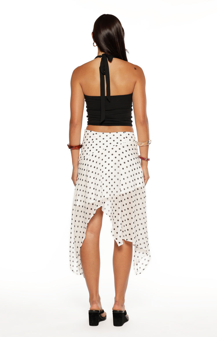 Khalea White Polka Dot Hanky Hem Midi Skirt