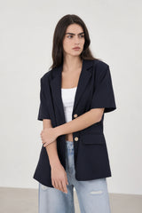 Navy blue short sleeved boxy blazer