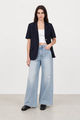 Navy blue short sleeved boxy blazer