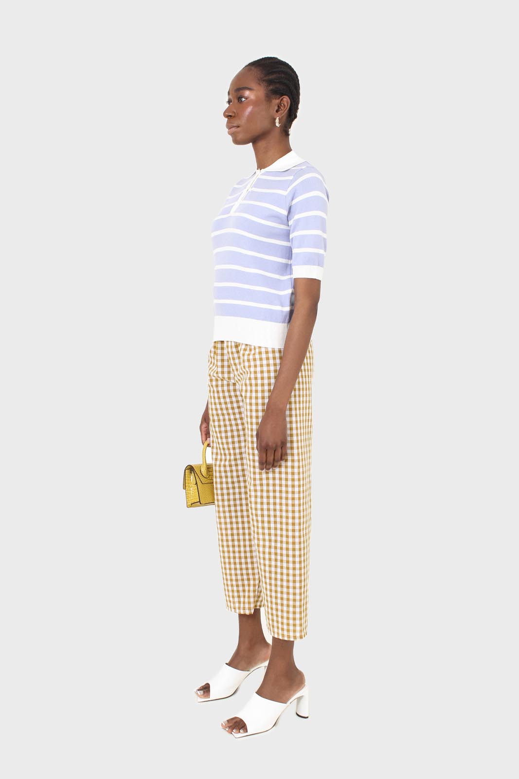 Mustard and white gingham loose fit trousers