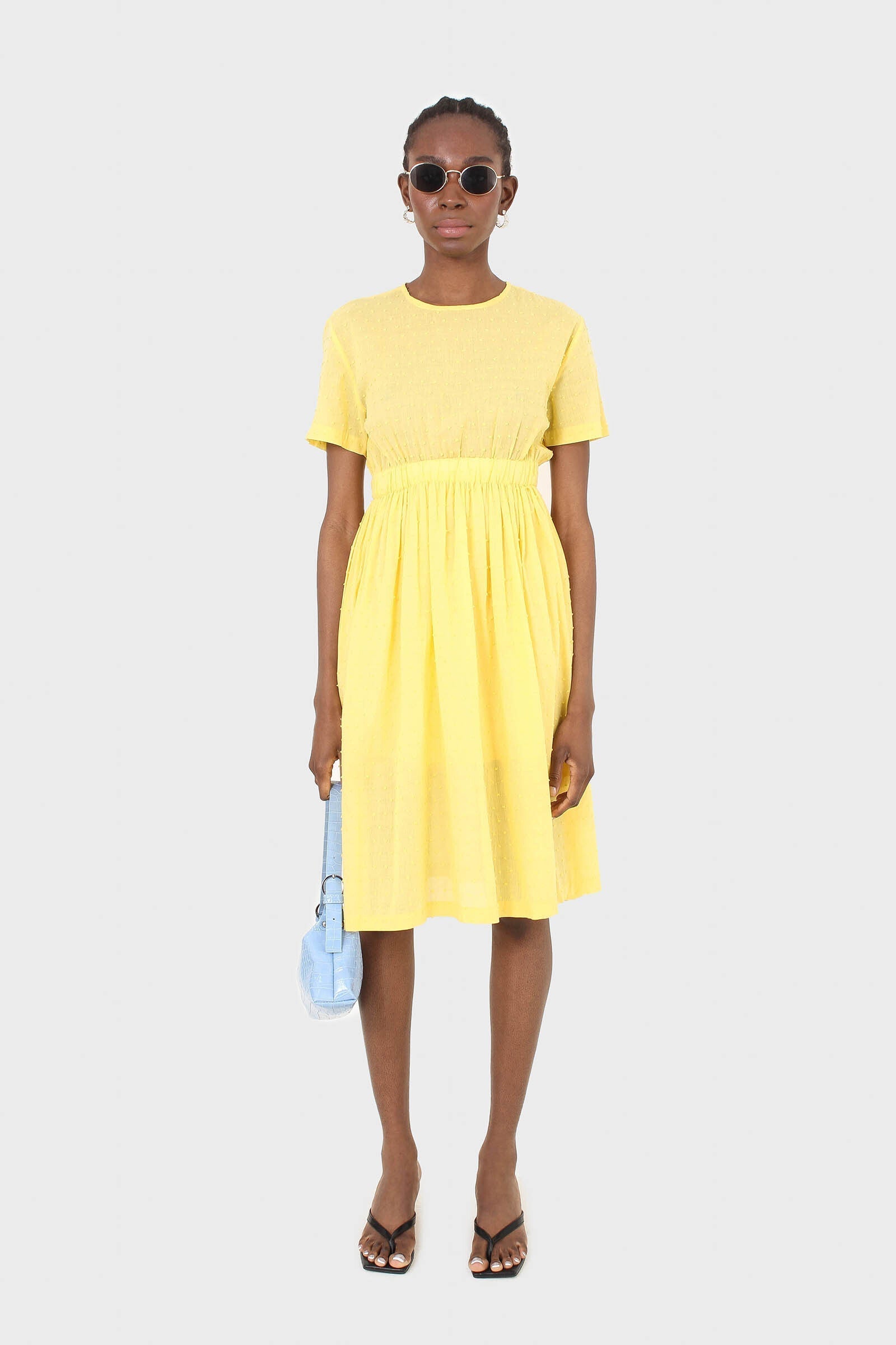 Yellow textured short sleeved maxi dress