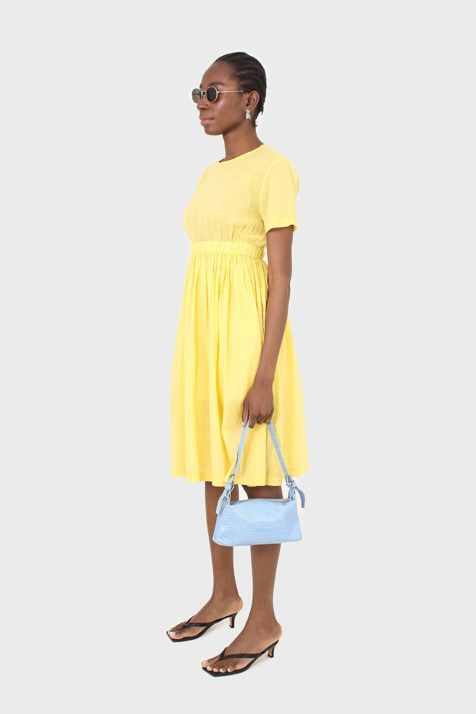 Yellow textured short sleeved maxi dress