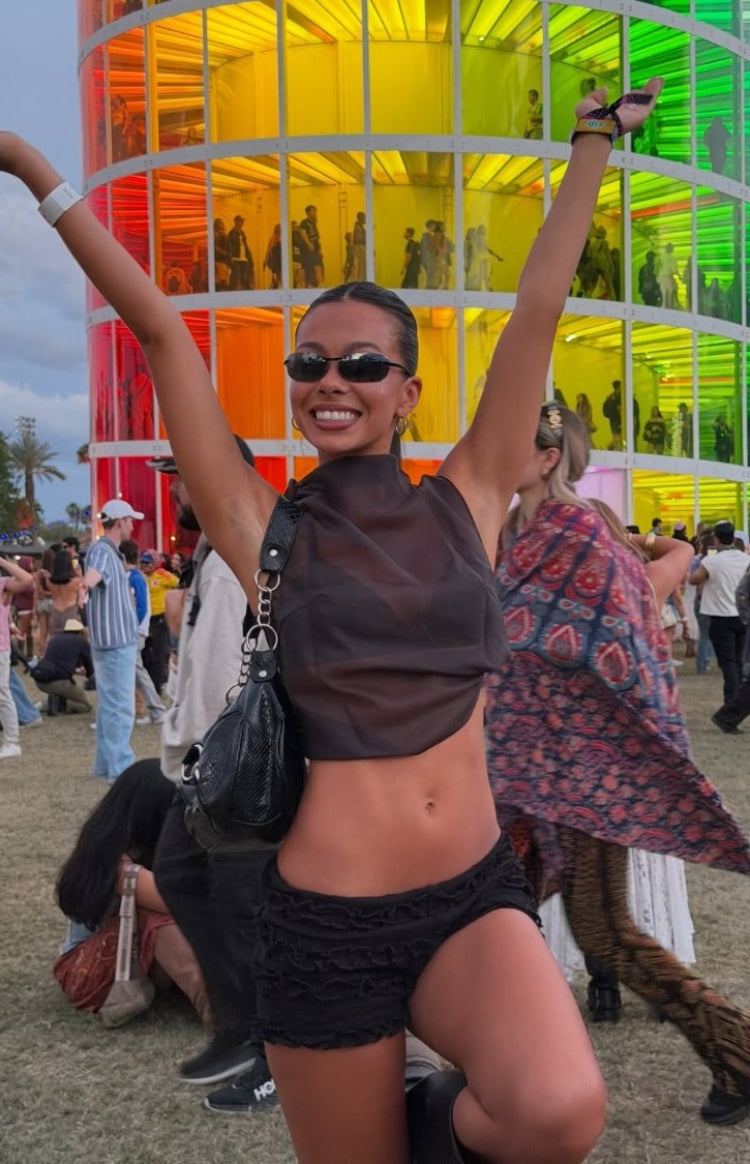 Blair Black High Neck Sheer Top