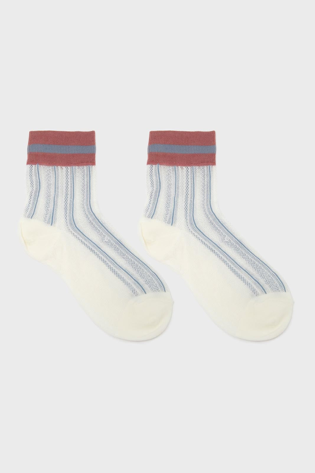 Ivory and pink stripe hem socks