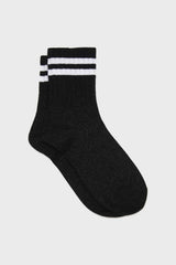 Black metallic white varsity stripe socks