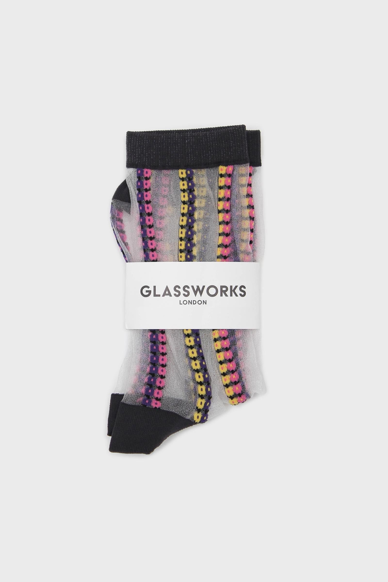 Pink and yellow floral stripe sheer socks