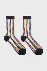 Pink and yellow floral stripe sheer socks