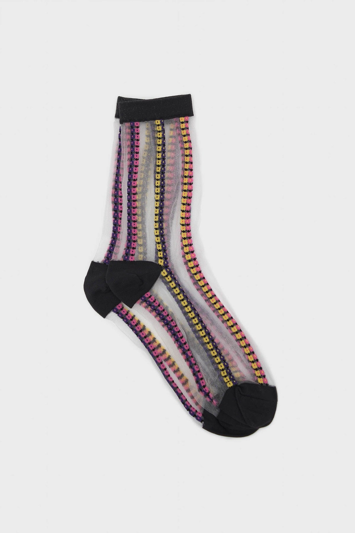 Pink and yellow floral stripe sheer socks