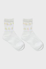 White sheer daisies ankle block socks