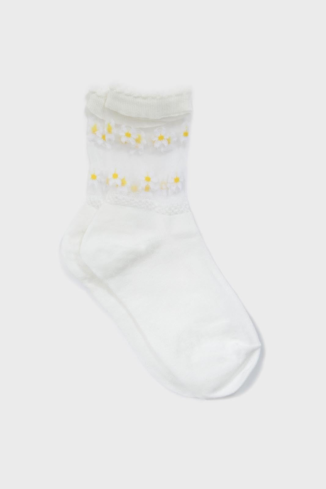 White sheer daisies ankle block socks