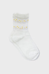 White sheer daisies ankle block socks