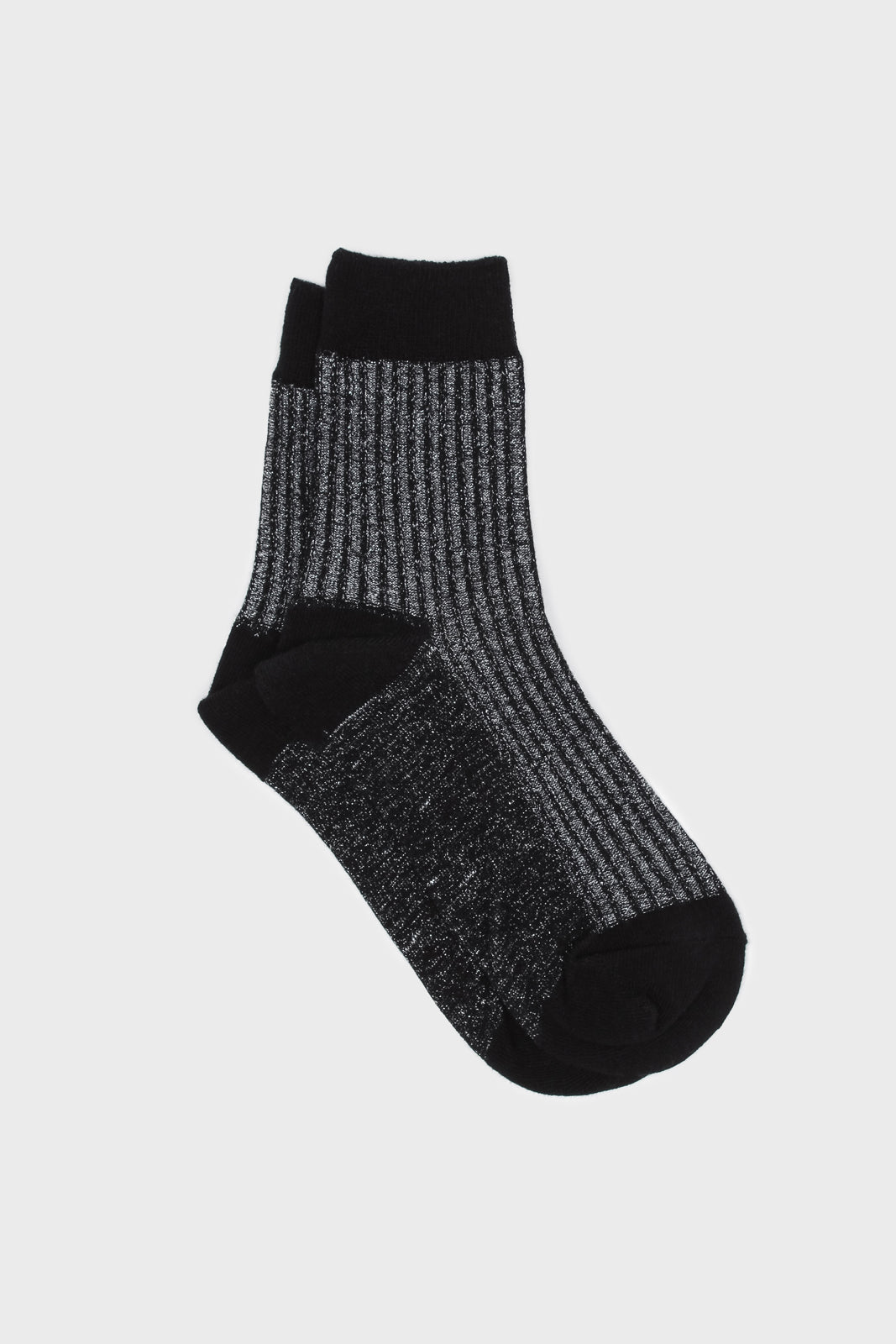 Black metallic vertical stripe socks